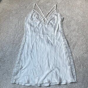 Victoria's Secret White Satin Lace-Trim Lingerie Slip Dress Large